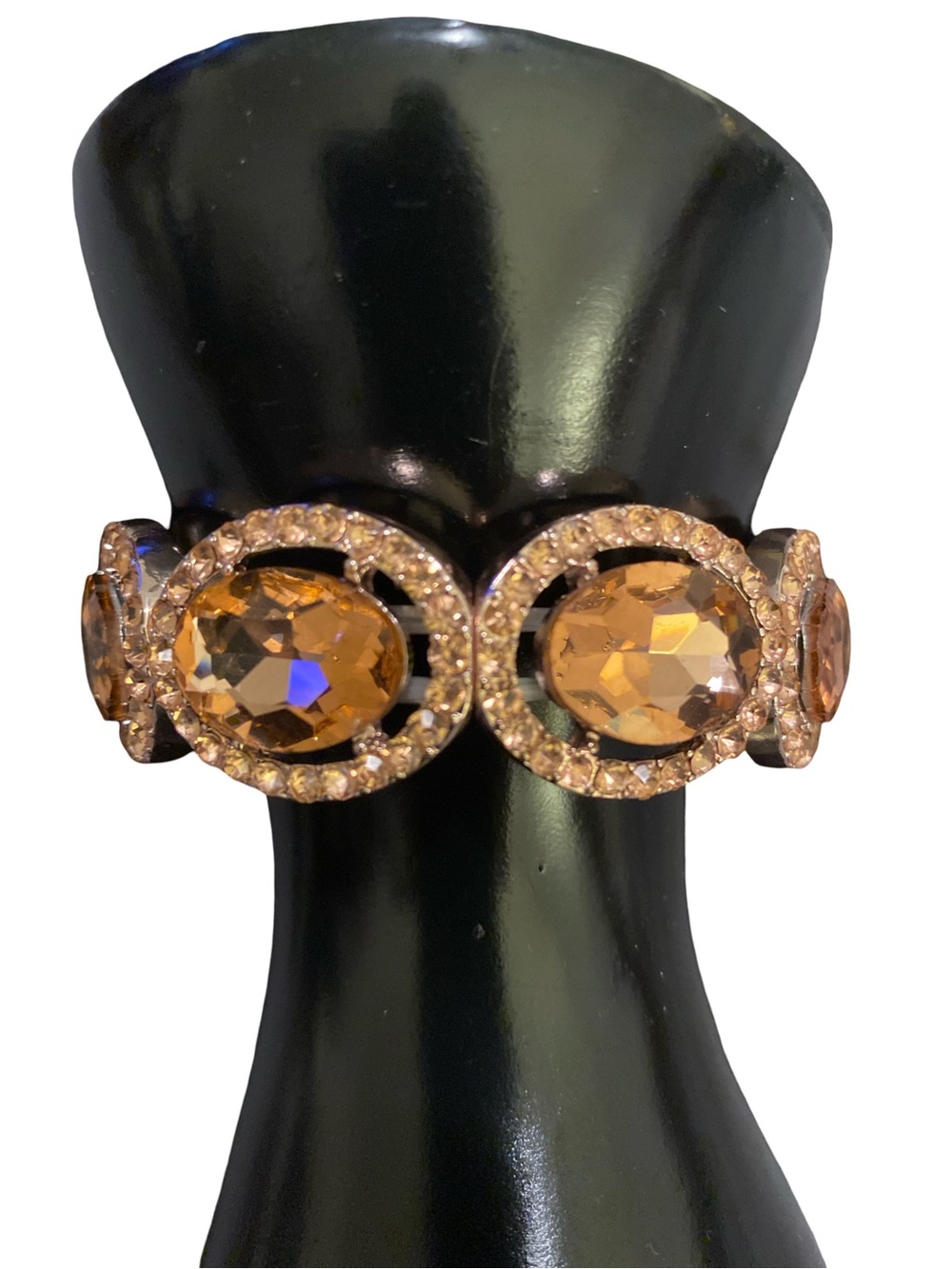Chunky Gold-Tone Topaz Crystal Stretch Statement Bracelet - Picture 3 of 5